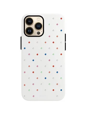 スワロフスキーが散りばめられた白いスマートフォンケース