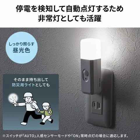 停電時に自動点灯する様子と避難時のイメージ図