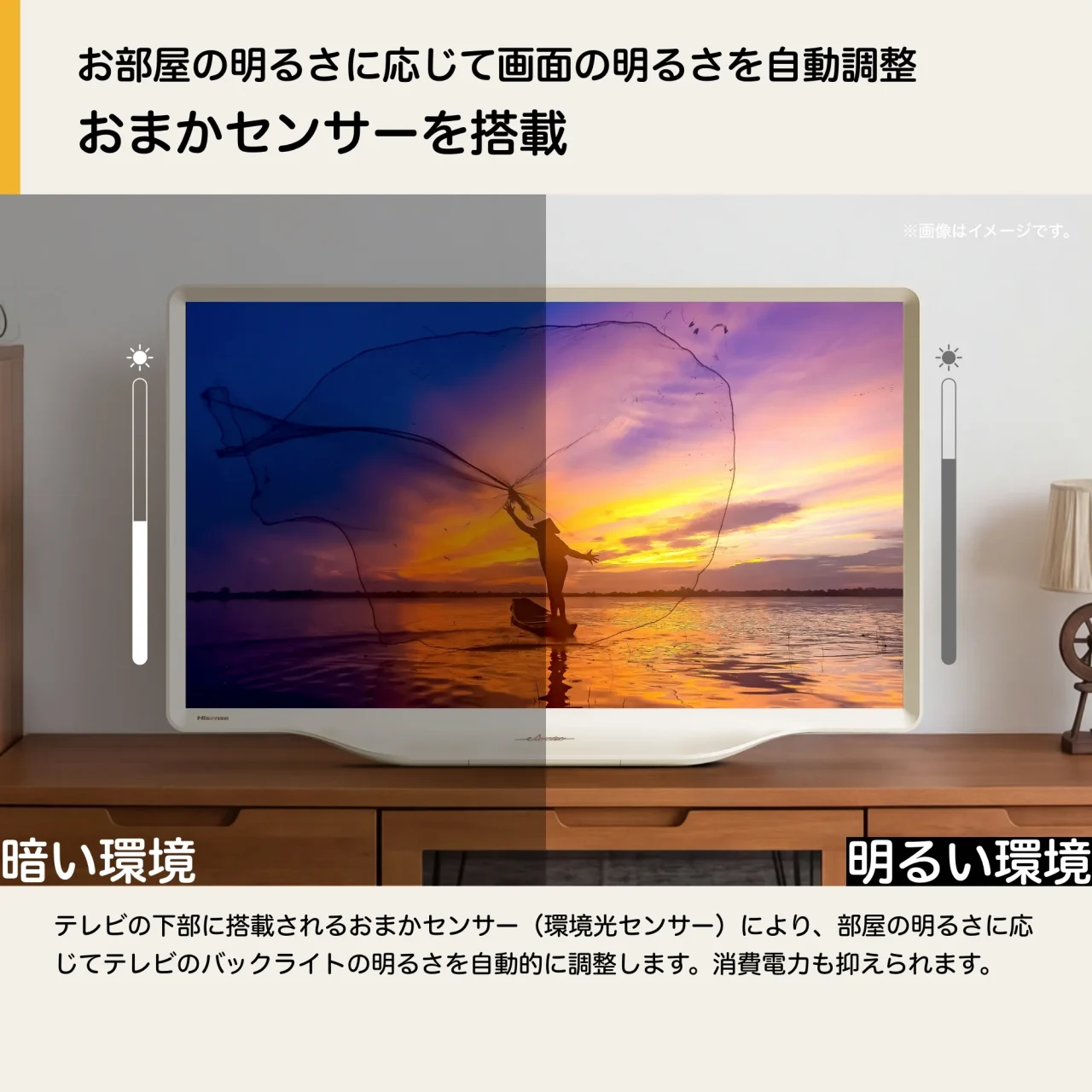 部屋の明るさに応じた画面の自動調整機能