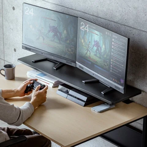 横幅1000mmタイプでデュアルモニター環境でゲームをする様子