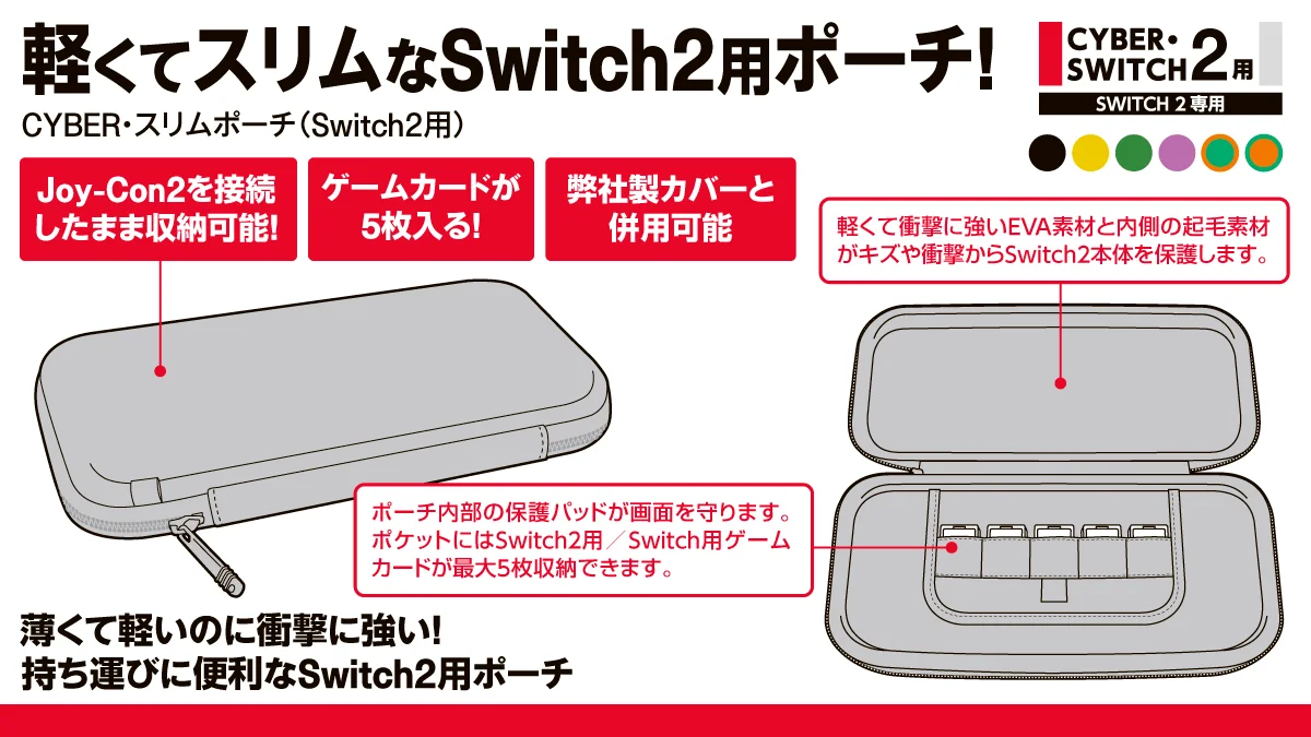 ポーチの収納機能と素材を解説した製品画像