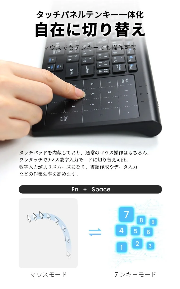 タッチパネルとテンキーを切り替える様子
