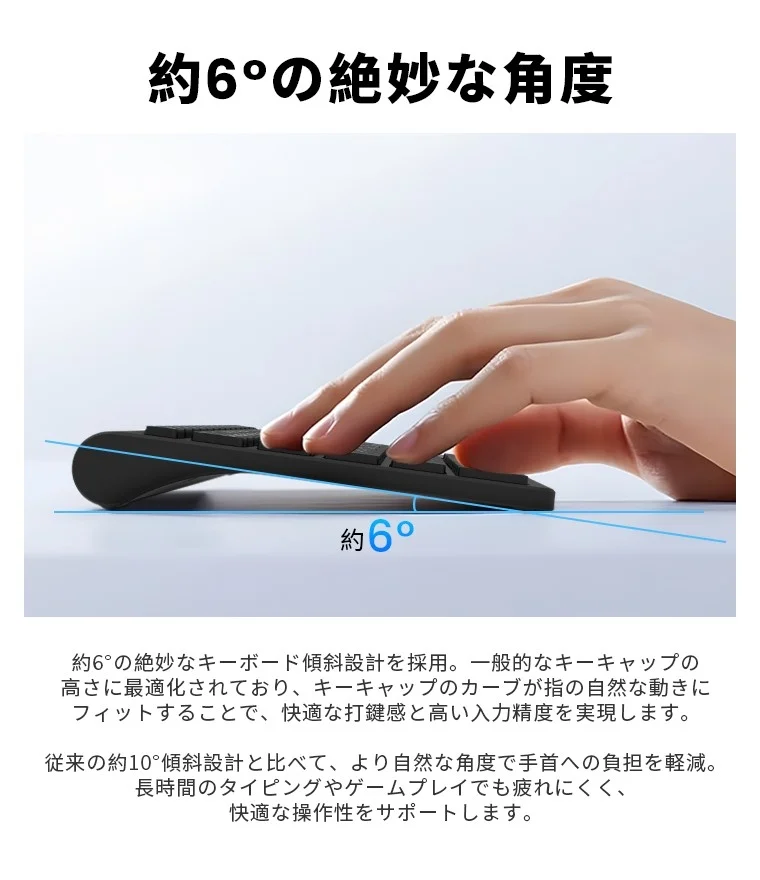 人間工学に基づいた約6度の傾斜設計