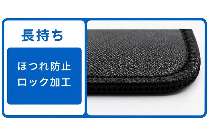 マウスパッドのエッジ部分に施されたロック加工