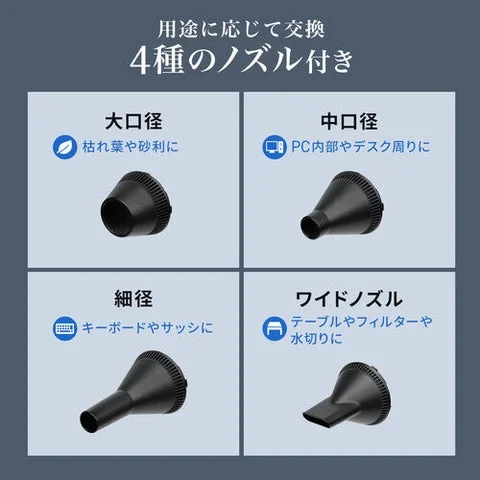 4種類の付属ノズルとそれぞれの用途説明