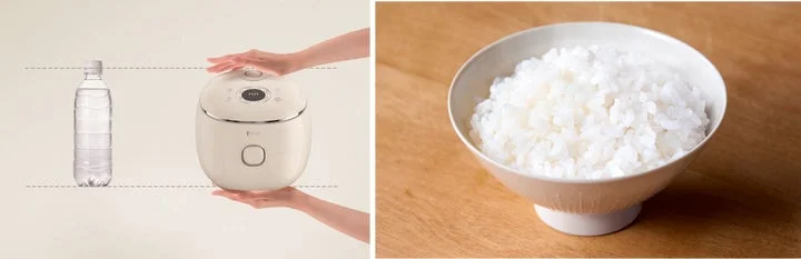 ペットボトルと比較した炊飯器のサイズ感と炊き上がったご飯