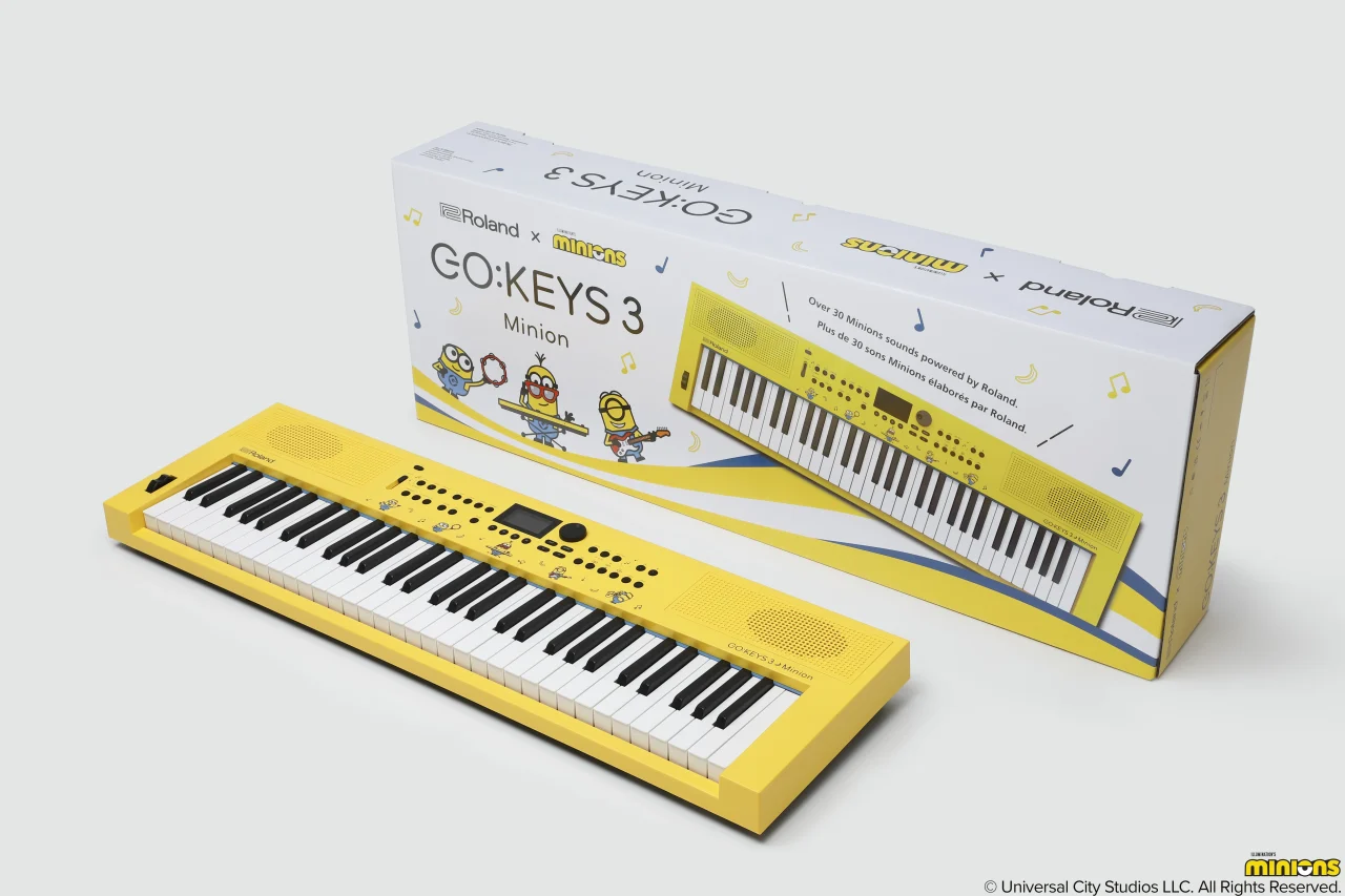 ミニオンとコラボした黄色いポータブル・キーボード『GO:KEYS 3 Minion』とパッケージ