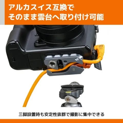 カメラプレートを三脚雲台に取り付けた状態