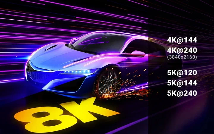8Kおよび超高リフレッシュレート表示に対応したスポーツカーのビジュアル