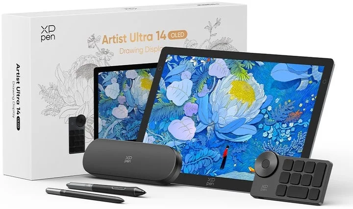 Artist Ultra 14本体とパッケージ、2種類のスタイラスペン、ショートカットリモート