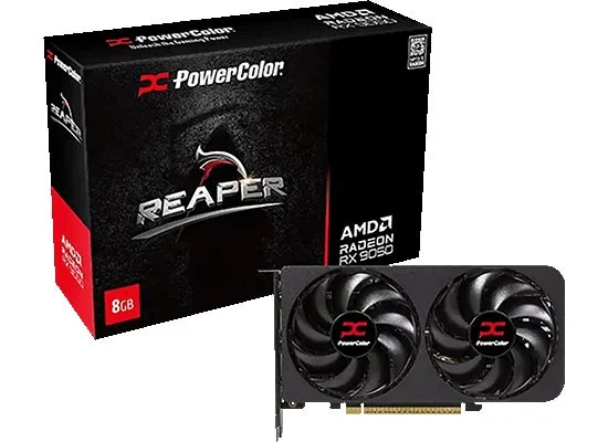 PowerColor製グラフィックボードRX9050 8G-Aの製品パッケージと本体