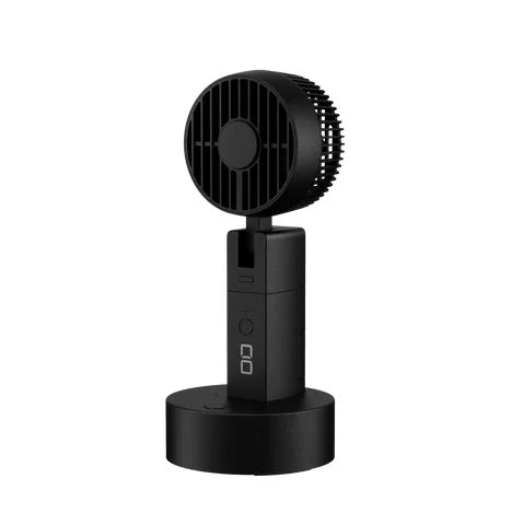 卓上や首掛けで使用できるCIOの黒いハンディファン