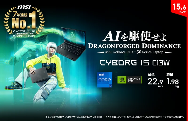 Cyborg 15 C13Wの製品名と特徴が記載された告知ビジュアル