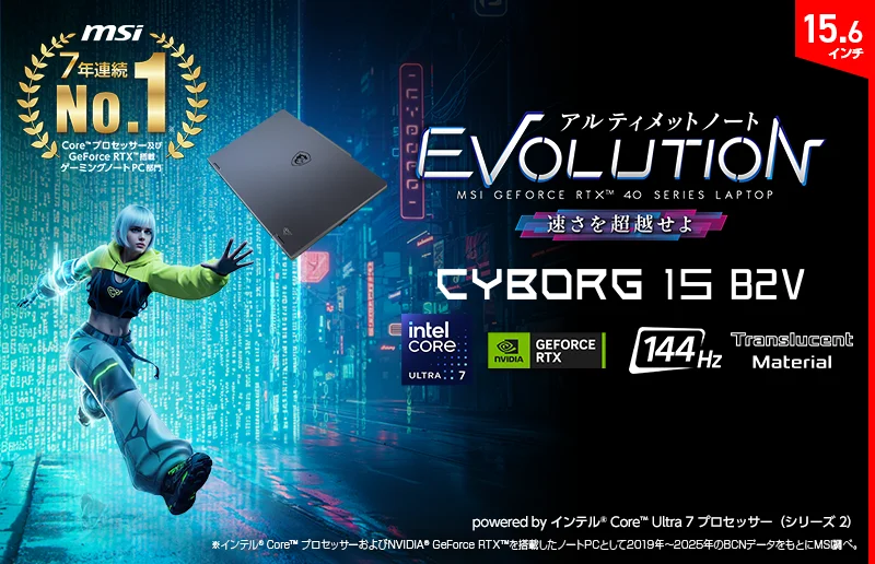 Cyborg 15 B2Vの製品名と仕様を掲載した告知ビジュアル