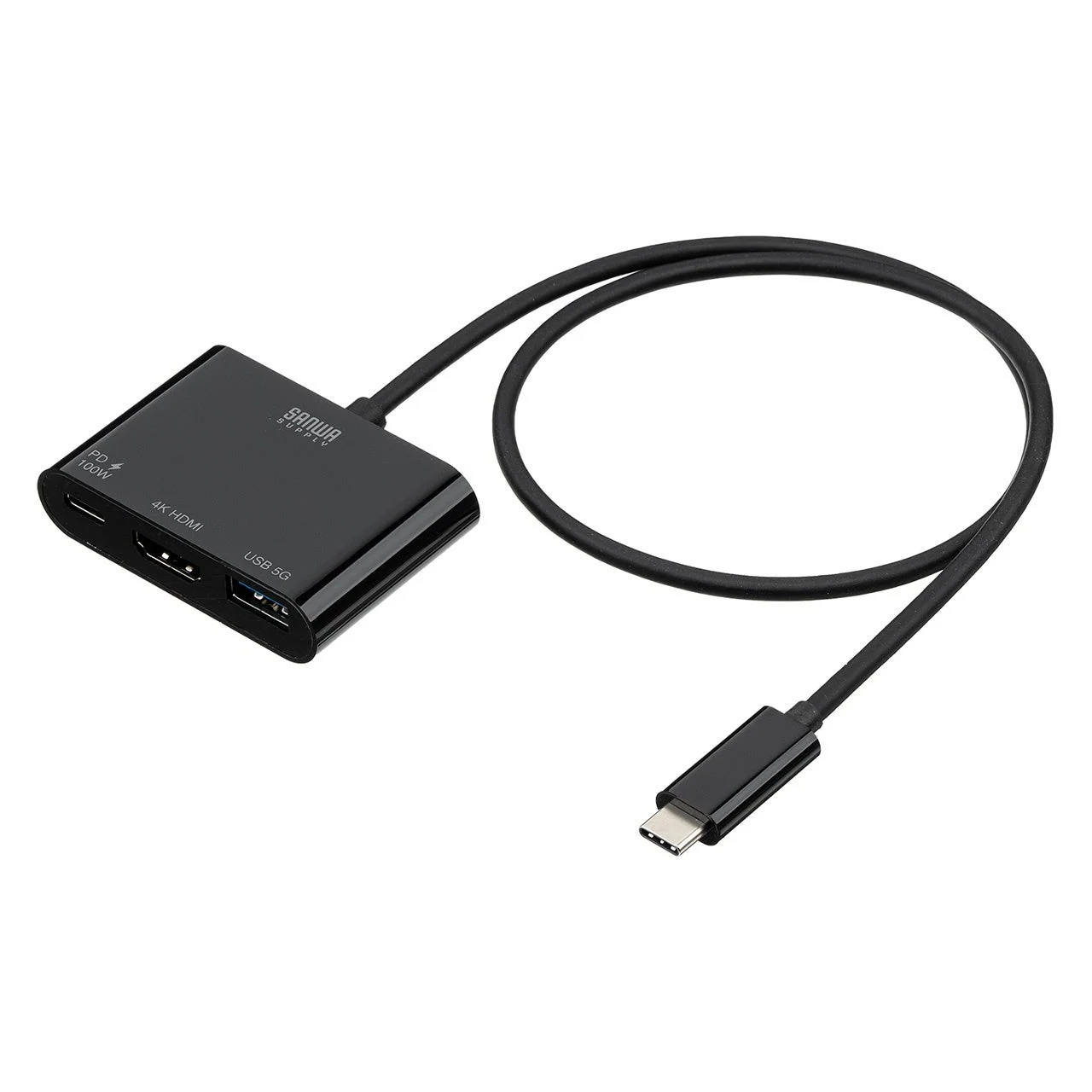 USB-C HDMI変換アダプタ500-KC052の本体とケーブル