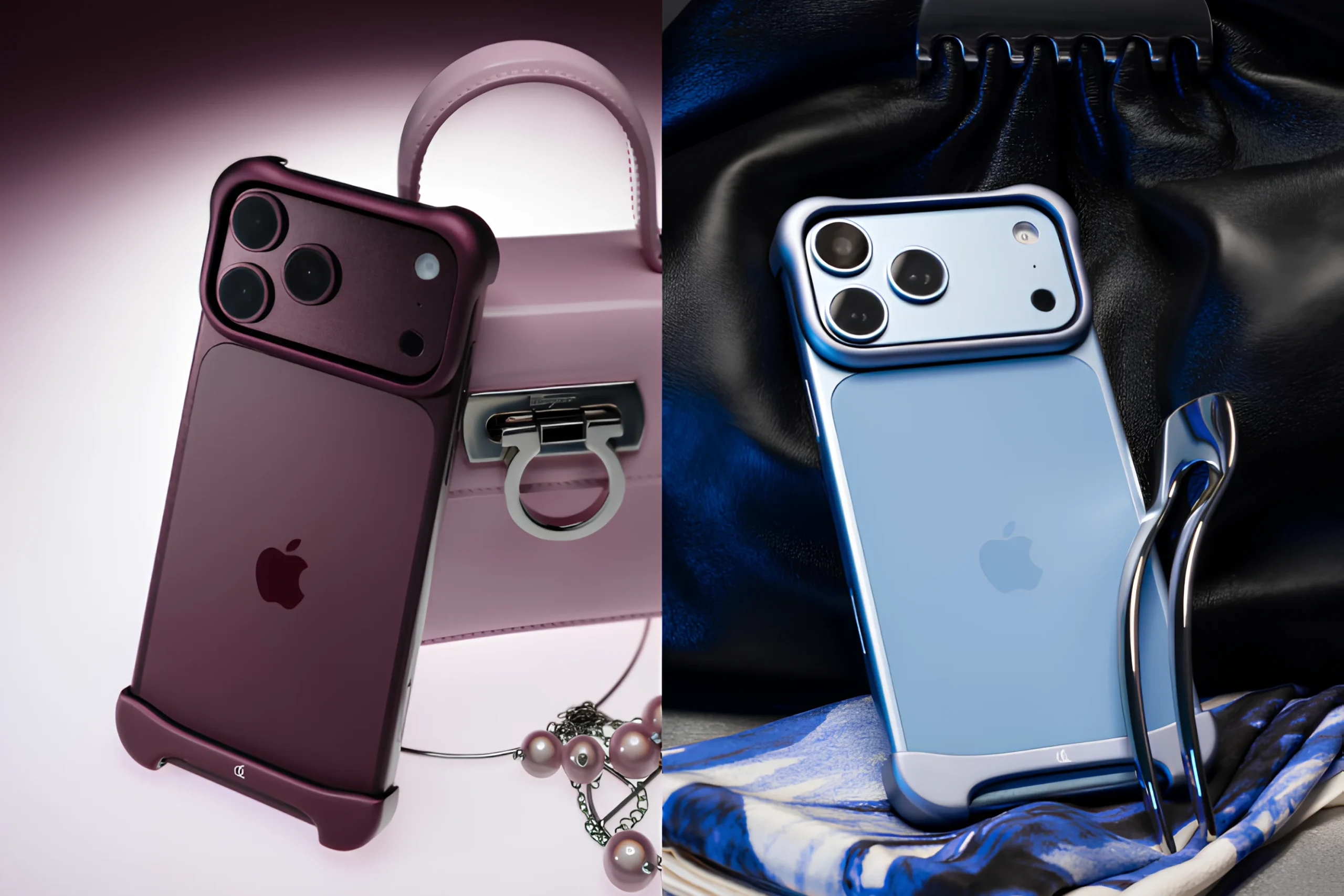 Arc Pulse（アークパルス）のマットダークレッドとマットライトブルーのiPhone装着例
