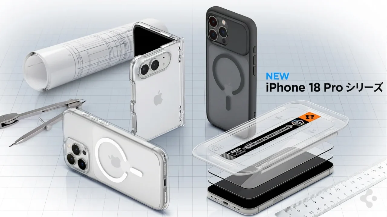 iPhone 18 Proシリーズ専用ケースとガラスフィルムの集合写真