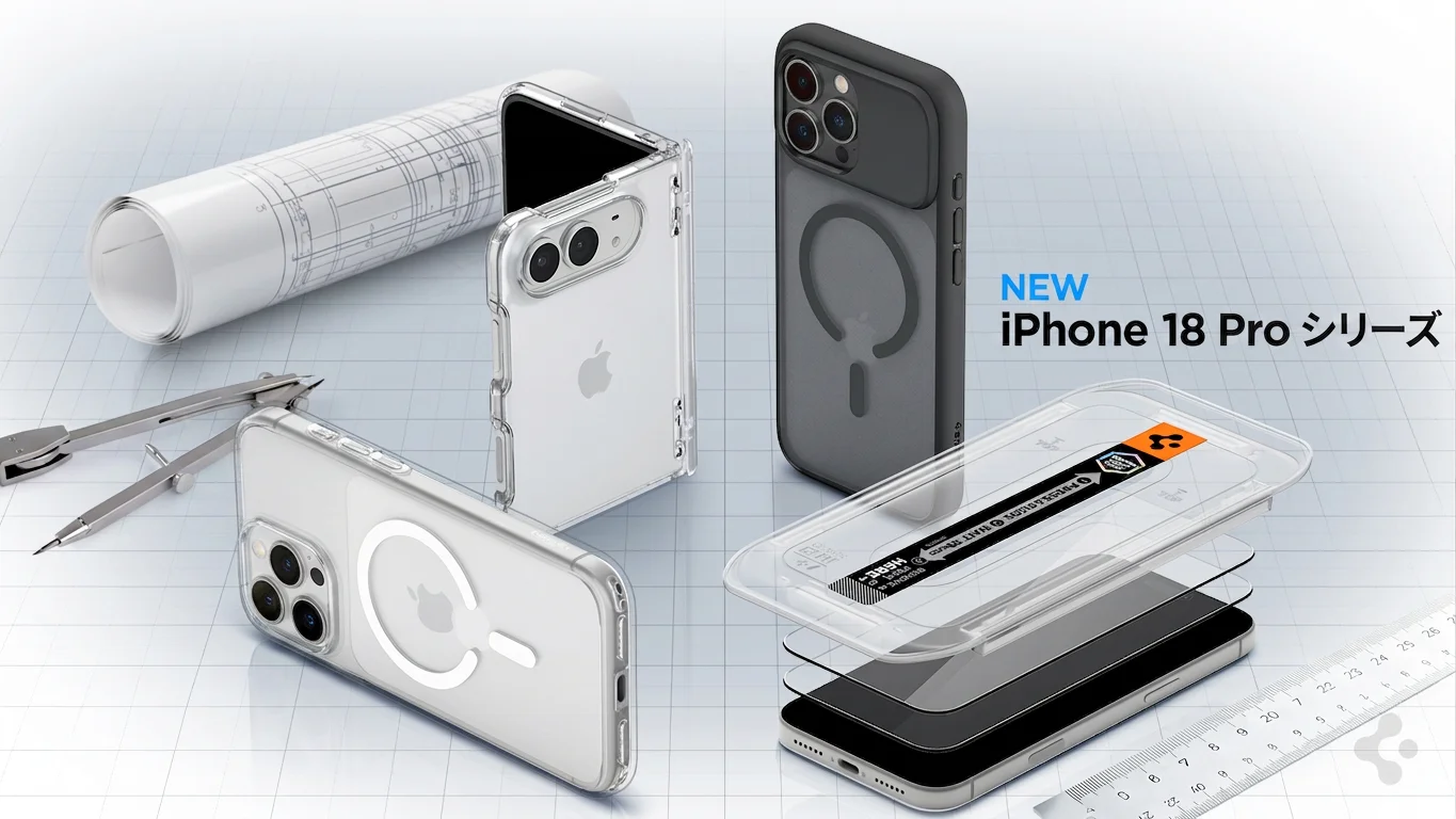 iPhone 18 Proシリーズ専用ケースとガラスフィルムの集合写真