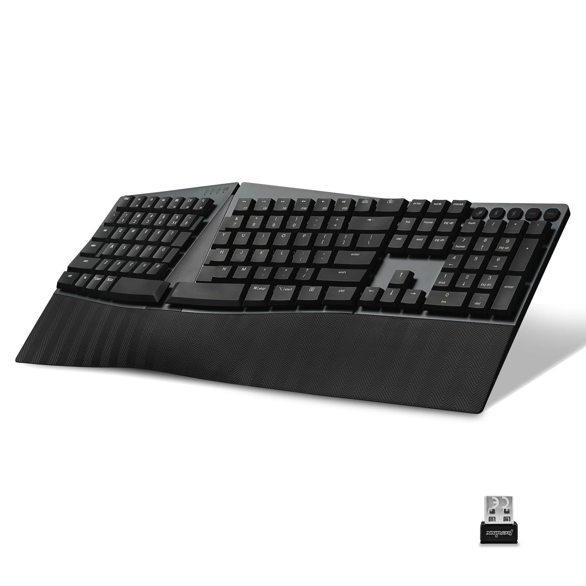PERIBOARD-735の黒いスプリットレイアウトキーボードとUSBレシーバー