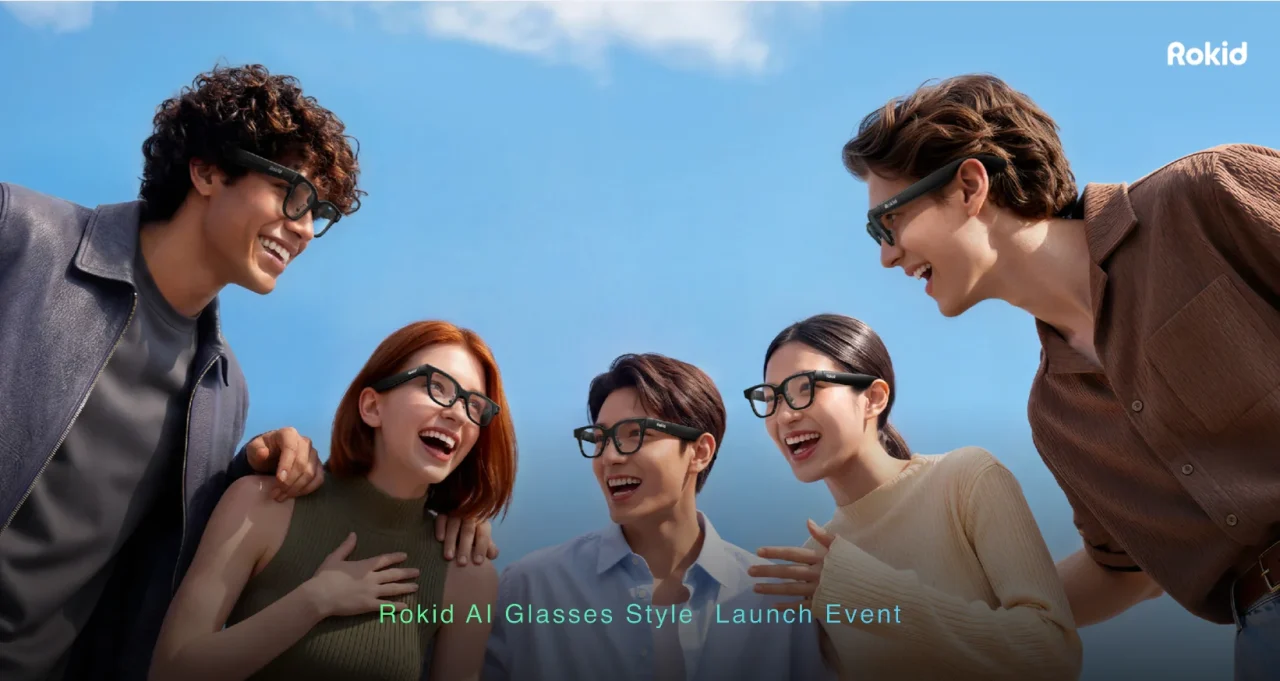 Rokid Ai Glasses Styleを装着した5人の利用シーンと発表会テキスト