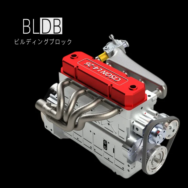 CISON L4-175-OHVの赤いヘッドカバーと排気ヘッダーを備えた完成外観