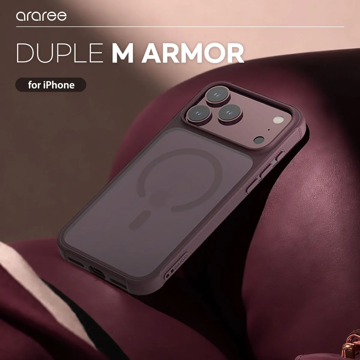 araree DUPLE M ARMOR for iPhoneのバーガンディ色ケース