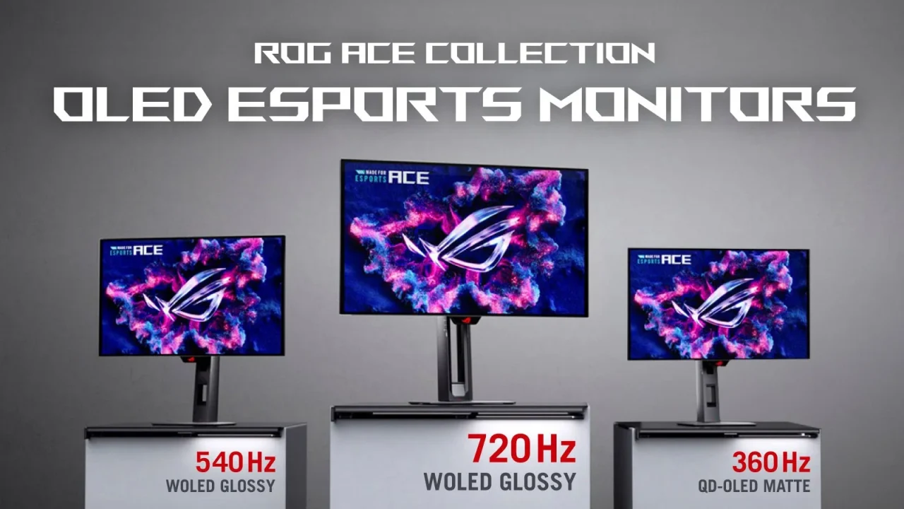 ROG Ace CollectionのOLEDゲーミングモニター3台とリフレッシュレート表示