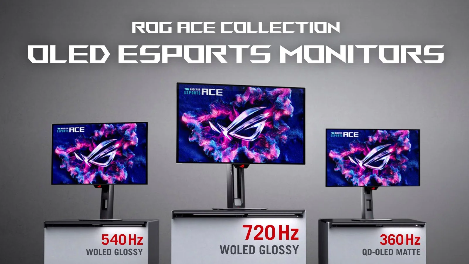 ROG Ace CollectionのOLEDゲーミングモニター3台とリフレッシュレート表示