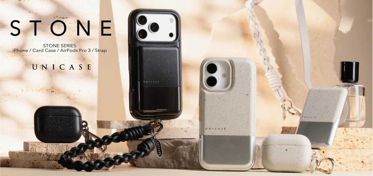 UNICASE STONE SERIESのiPhoneケース、カードケース、AirPods Pro 3ケース、ストラップの集合写真