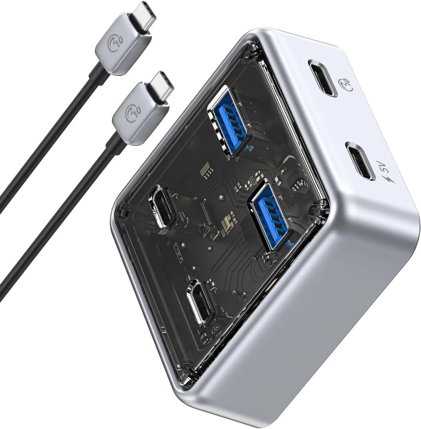 ORICO 4-in-1 USB-Cハブと付属ケーブルの製品写真