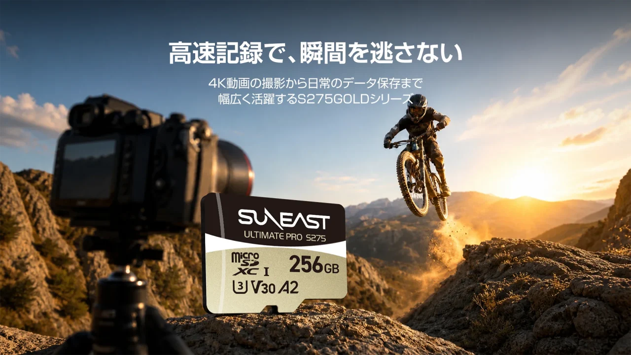 SUNEAST ULTIMATE PRO S275 GOLD Seriesの256GBモデルとカメラ