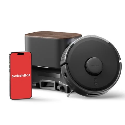 SwitchBotロボット掃除機K11+ Pro本体と自動ゴミ収集ステーション、スマホアプリの画面