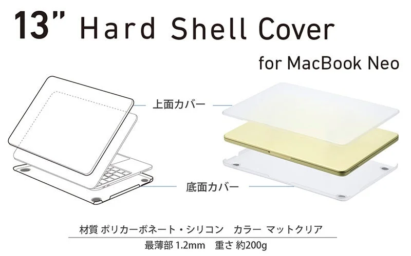 MacBook Neo用ハードシェルカバーの上面・底面構成と仕様