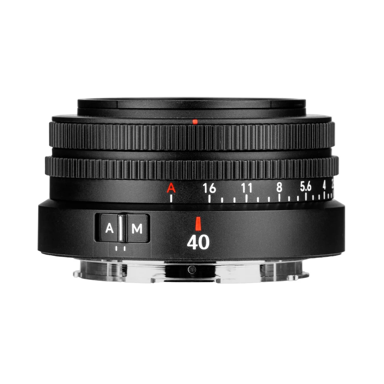7Artisans 40mm F2.5 AFの黒い鏡筒とAF/MF切替スイッチ