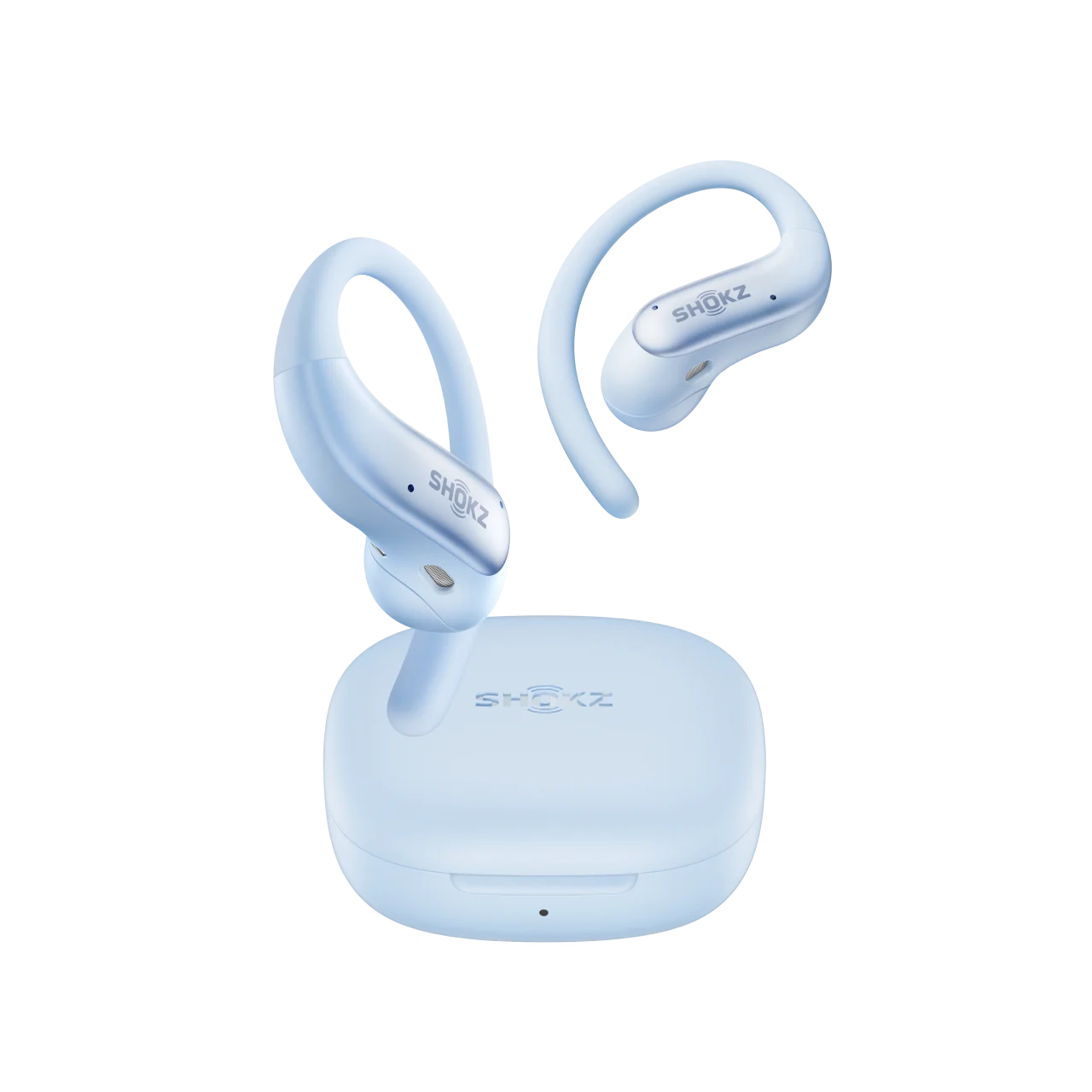 OpenFit Air 2のアイスブルーイヤホンと充電ケース