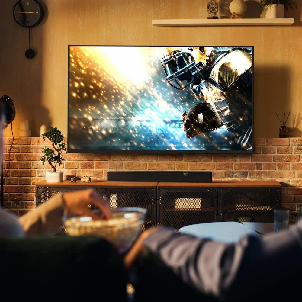 Flexus CORE 100をテレビ下に設置したリビングの映像