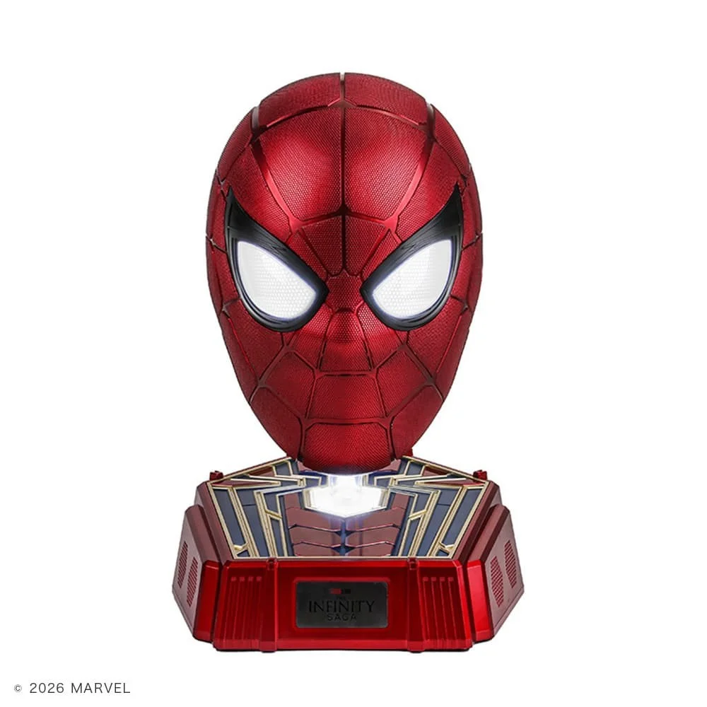 アイアン・スパイダー ウェアラブルヘルメット 赤いマスクとLED点灯したベース