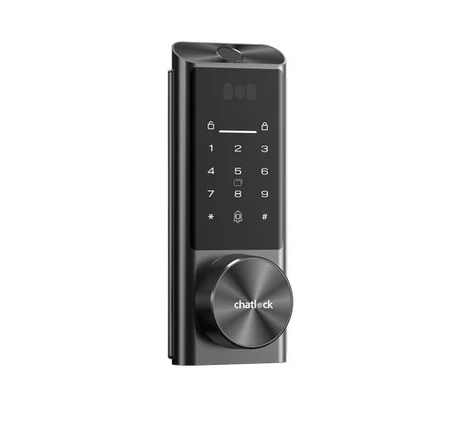 ChatLock T10のフロントロック本体(テンキー・指紋認証パネル面)