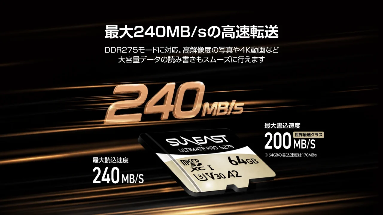 SUNEAST ULTIMATE PRO S275 Seriesの最大転送速度を示す製品ビジュアル