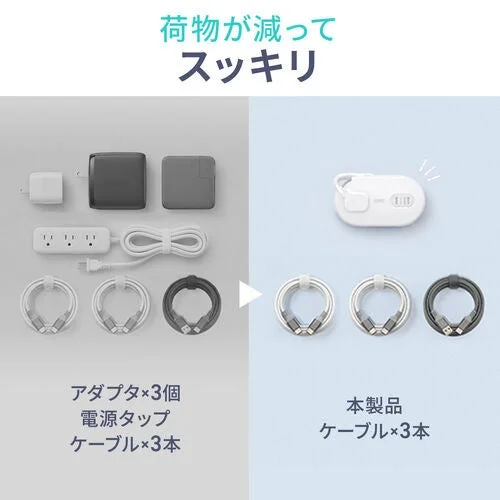 モバイルタップ700-TAP094Wとコード3本でアダプタ類を置き換える比較図