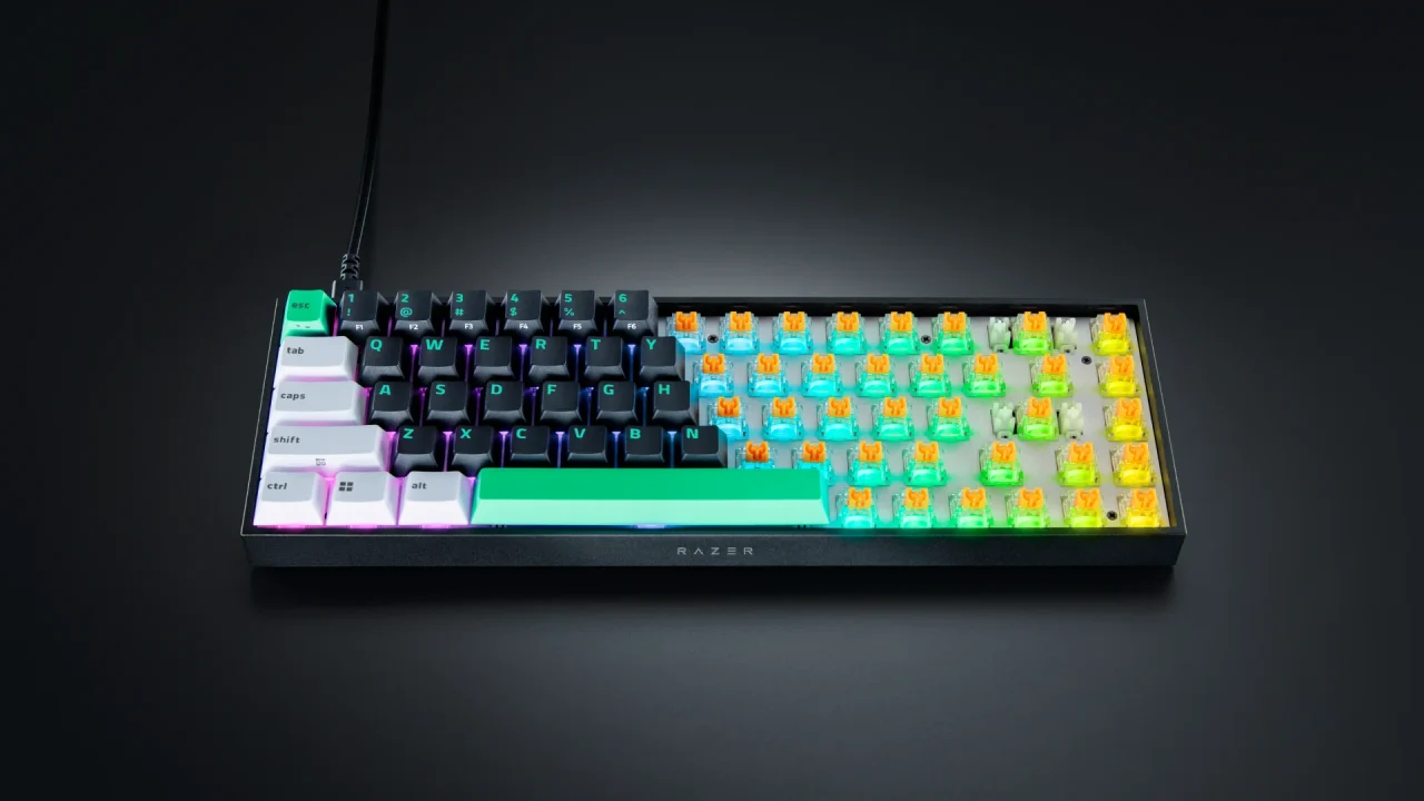Razer Reclusa X Mini 65%のキーキャップを外した状態のキーボード