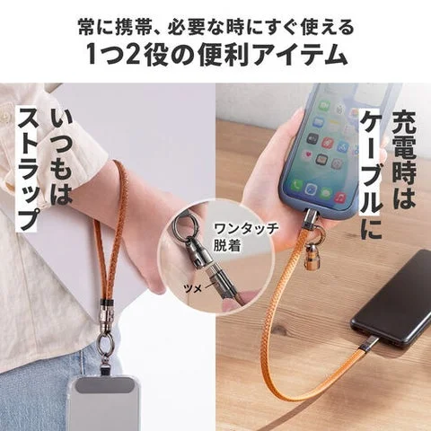 ストラップの脱着と充電中の様子