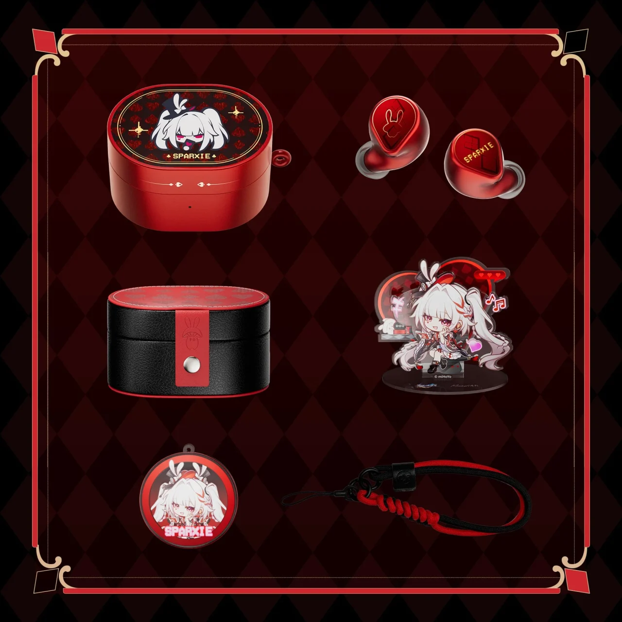 MOONDROP Sparxie火花コラボセットのイヤホン、ケース、ポーチ、アクリルスタンド、チャーム、ストラップ