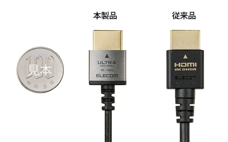 スーパースリムHDMIケーブルのコネクター比較画像
