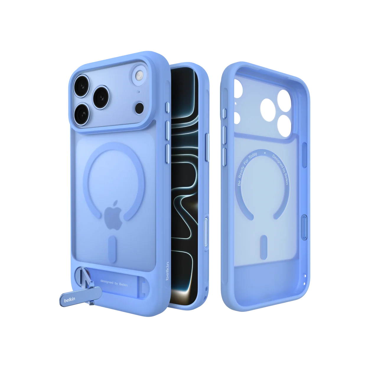 SheerForce™ GalleryシリーズのブルーカラーiPhoneケースと展開したキックスタンド