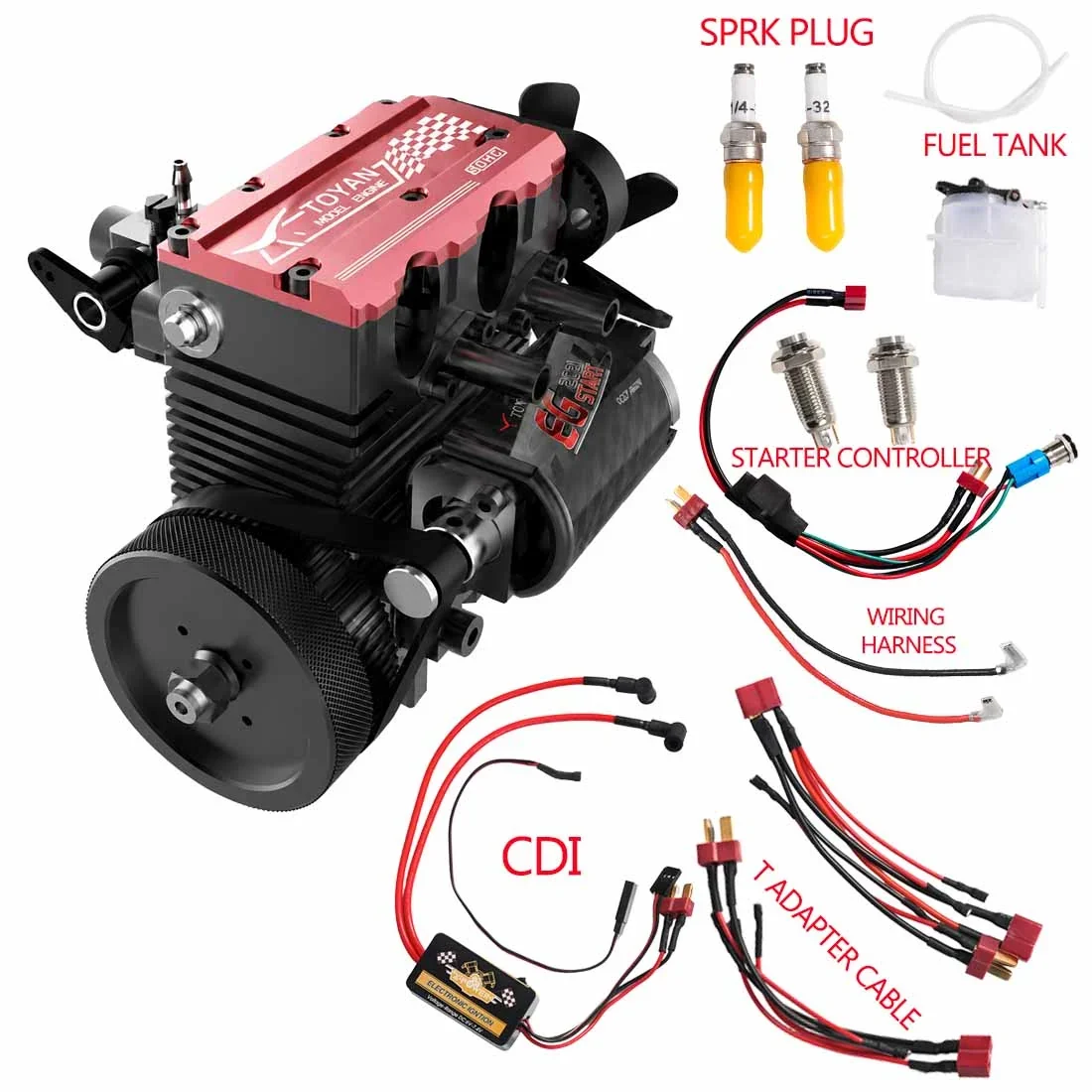 エンジン本体とSPRK PLUG、FUEL TANK、CDIなどの付属品