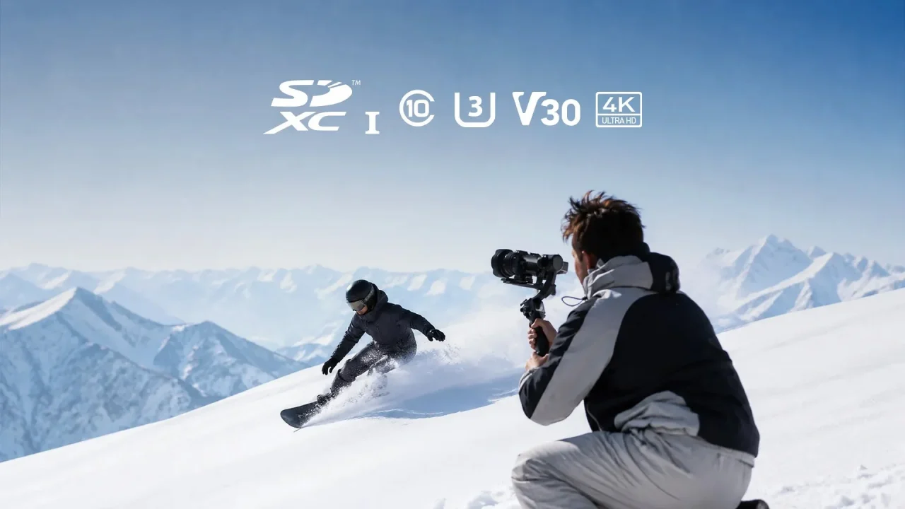 S275 GOLD SeriesのV30・U3・4K対応を示す雪山での撮影シーン