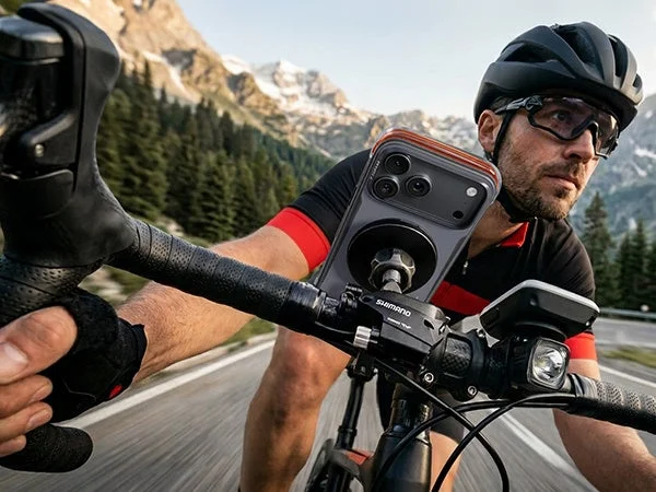 Ostand Q3 Air Proを自転車ハンドルに装着し、カメラ操作する利用シーン