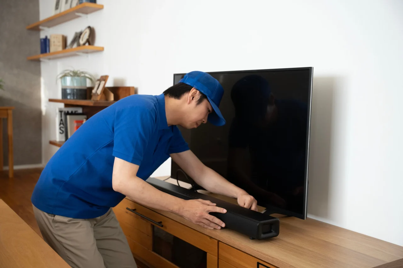 KARA×KARA設置サービスで専門スタッフがテレビ配線作業を行う様子