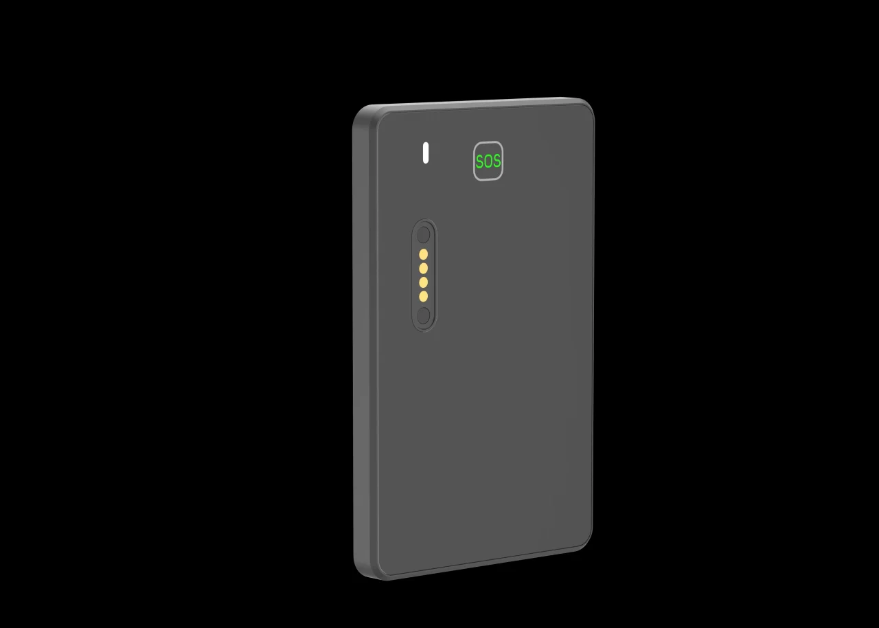 Slim4G+の背面斜めから見た外観。SOSボタンとLEDが確認できる